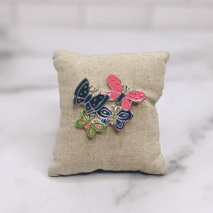 Silver plated pink purple enamel butterfly brooch
